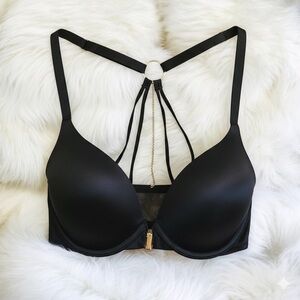 LIKE NEW Victoria's Secret Black Strappy Bra with Gold Accent